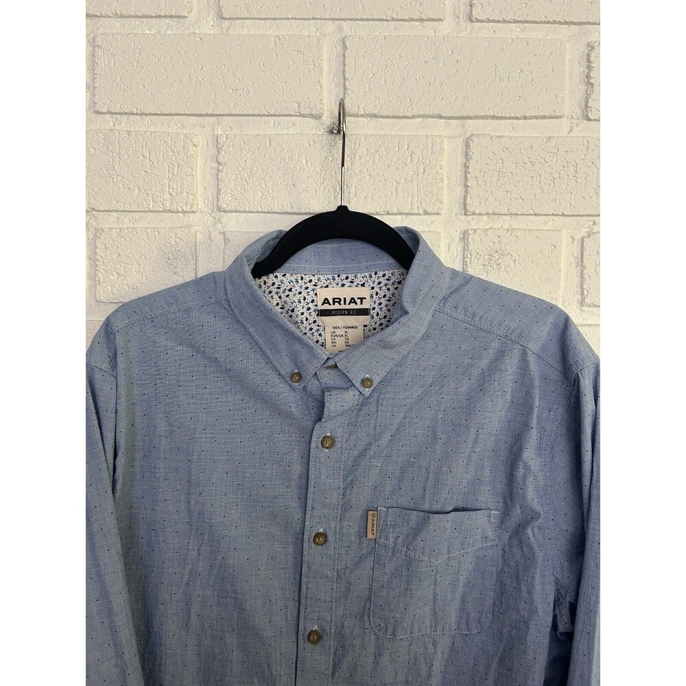 Ariat Button Up Shirt Mens XL Modern Fit Flip Cuff Blue Dotted